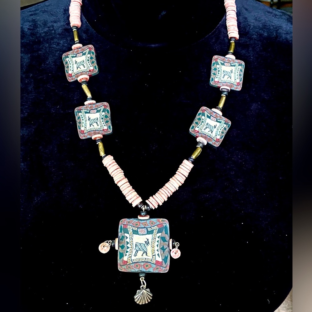 Rare Polymer Clay Necklace Animal Design. Artist Handcrafted Museum Exceptional!